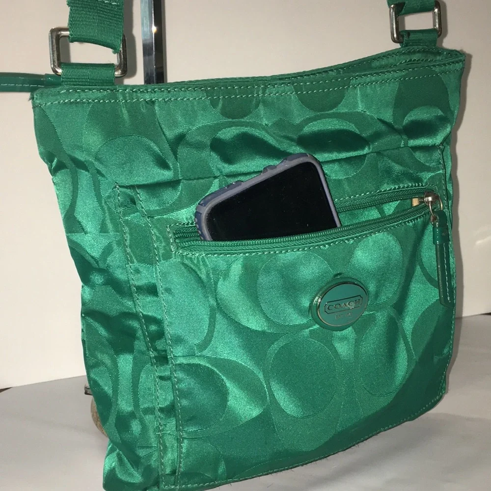 Coach Green Signature Nylon Crossbody Bag - Picture 2 of 9